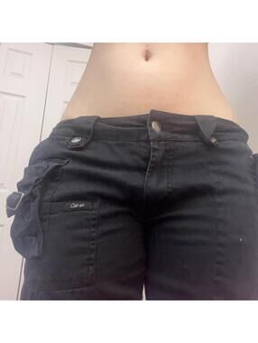 Black cargo pants with hardware details